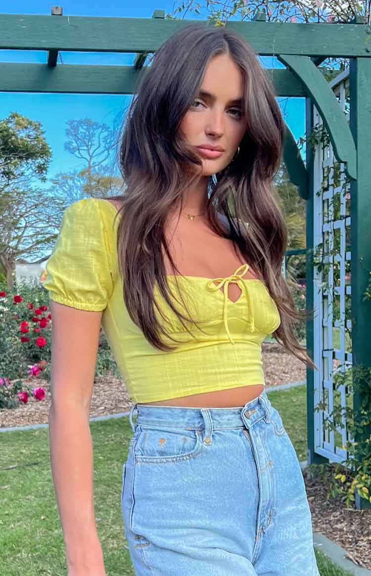 Gia Yellow Short Sleeve Crop Top