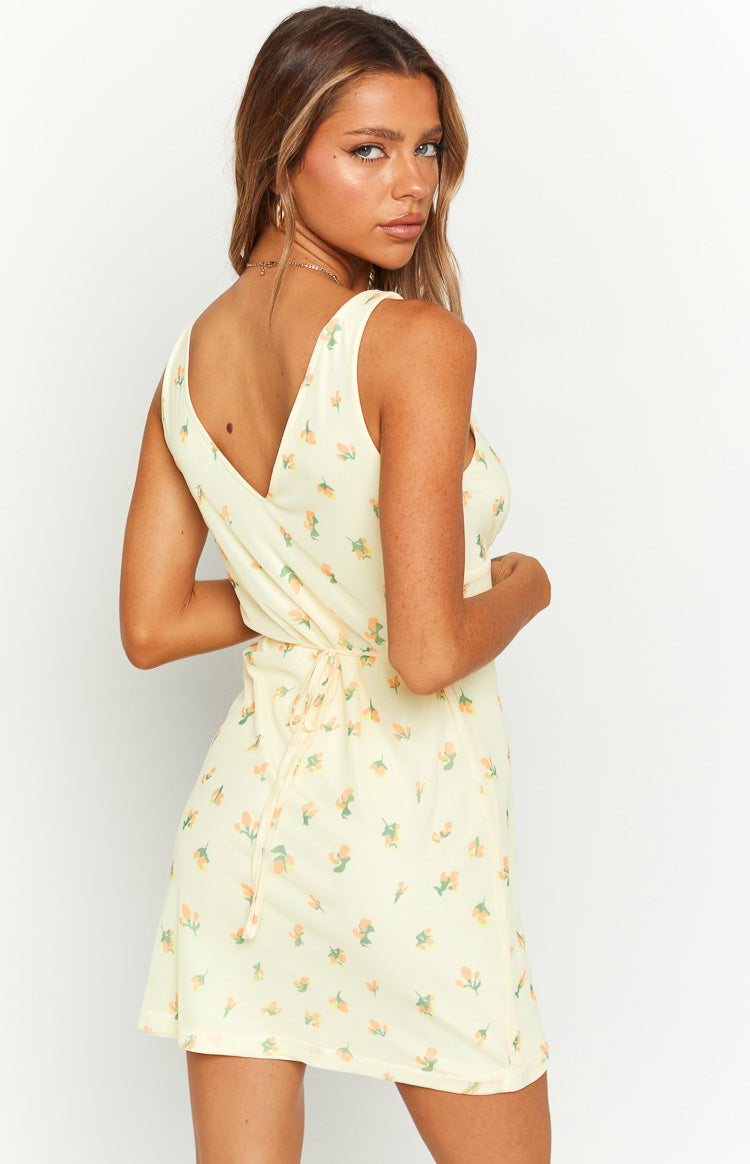 Laurie Yellow Floral Mesh Mini Dress