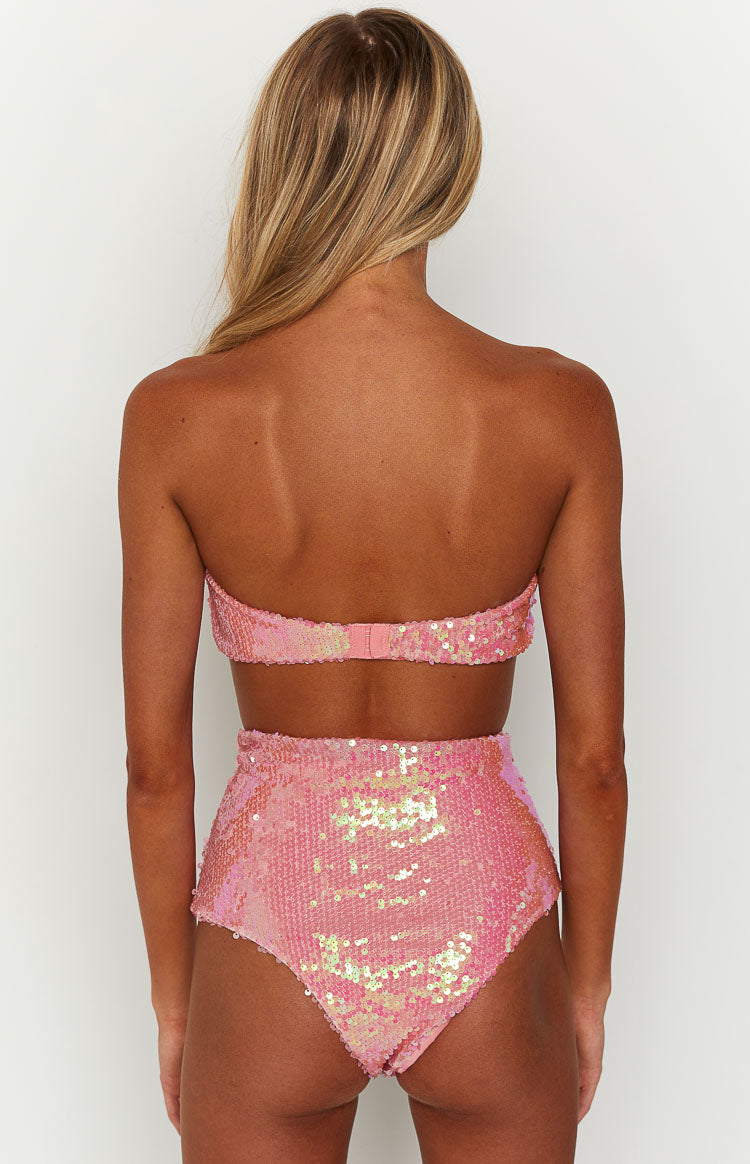 Nyra Pink Sequin Strapless Bralette Top