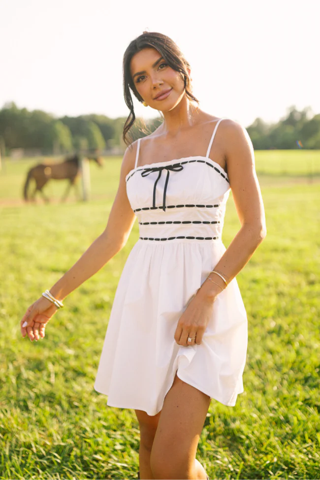 In The Moment Ribbon Tie White Dress Cece Barnes X Pink Lily SALE