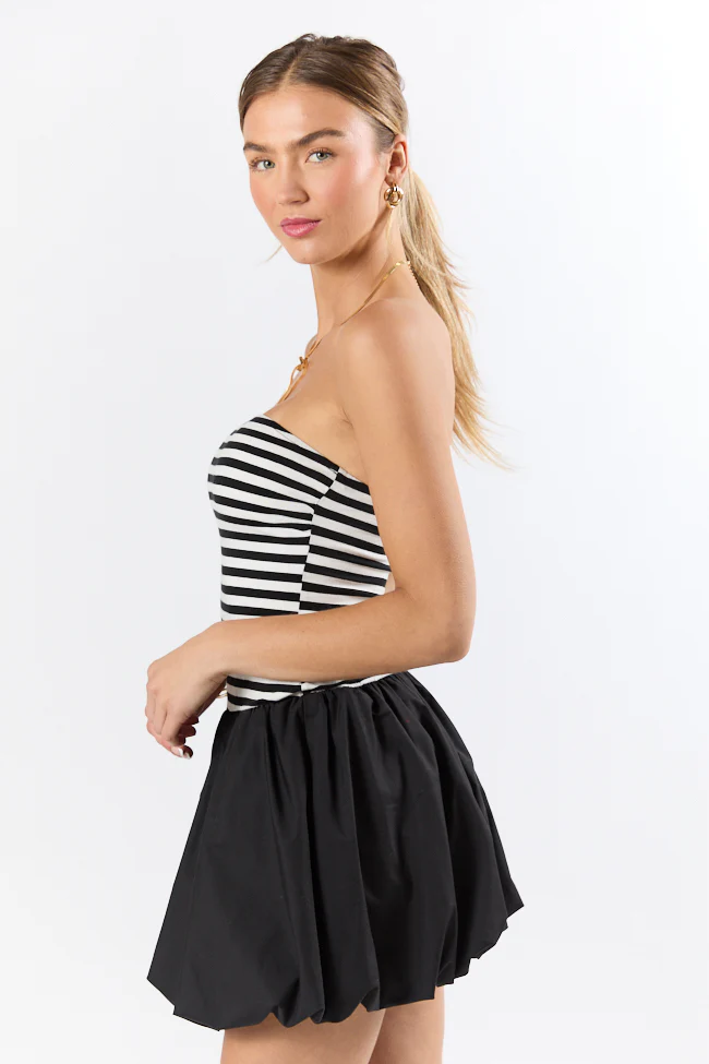 Moments Like This Black and White Striped Bubble Hem Dress SALE