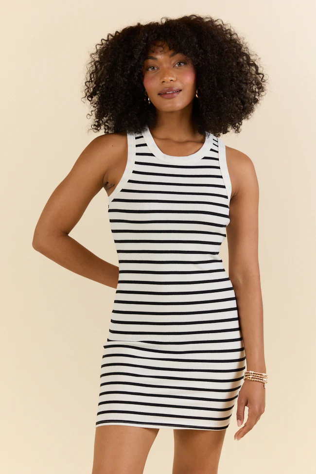 Lead The Way White and Black Striped Knit Dress SALE