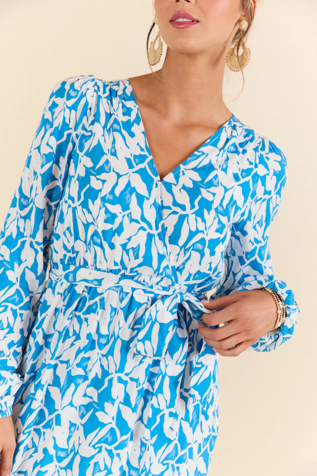 Palmetto Paradise Blue and White Long Sleeve Maxi Dress SALE