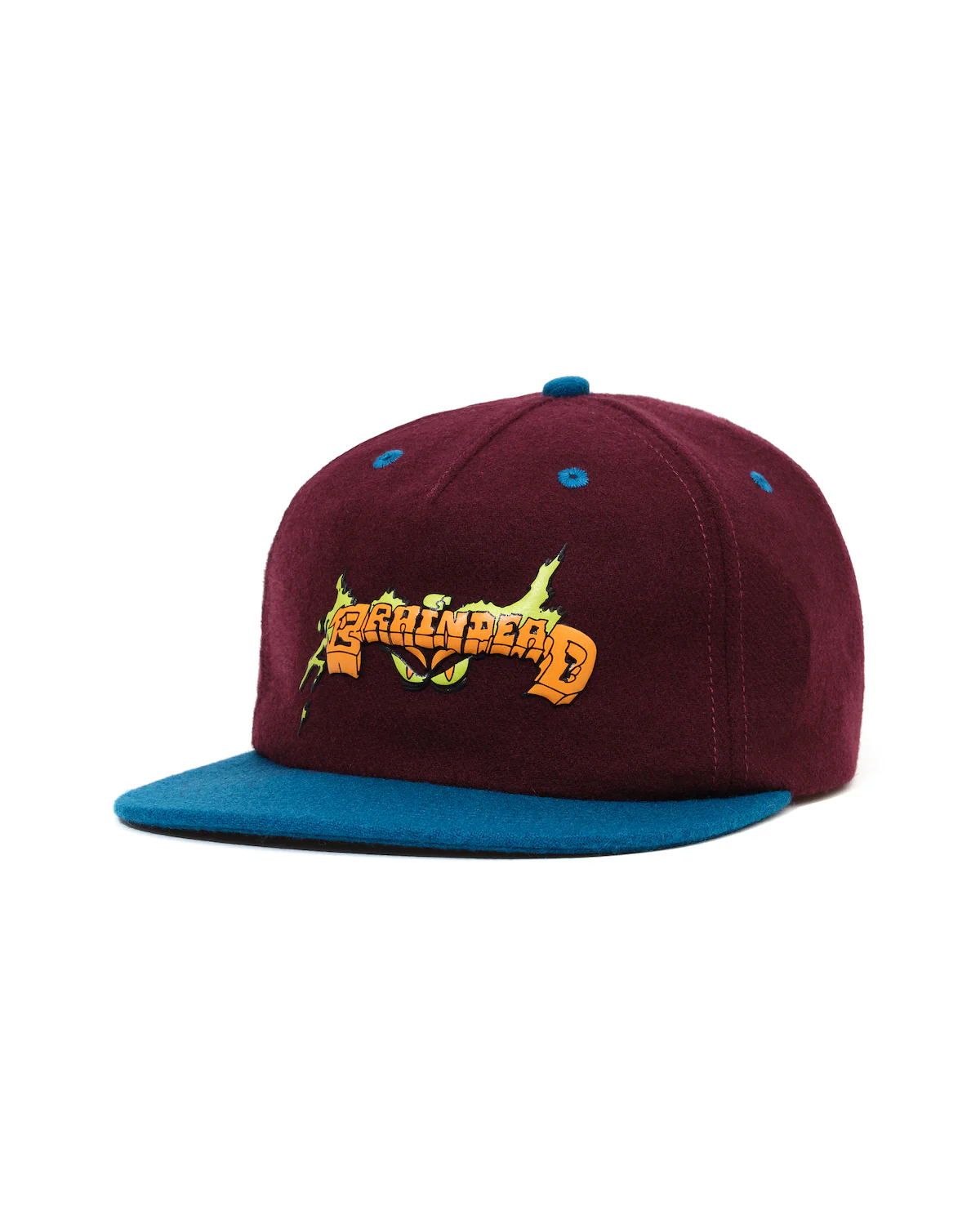 Evil Eyes Wool Five Panel Hat - Burgundy