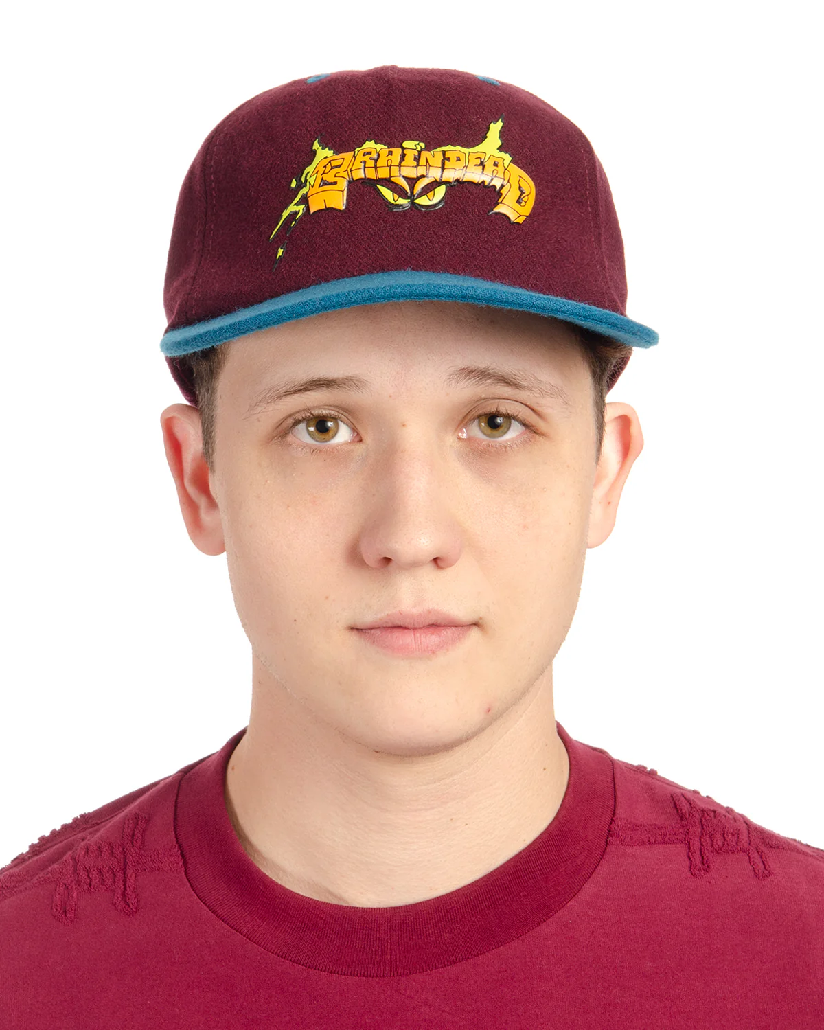 Evil Eyes Wool Five Panel Hat - Burgundy