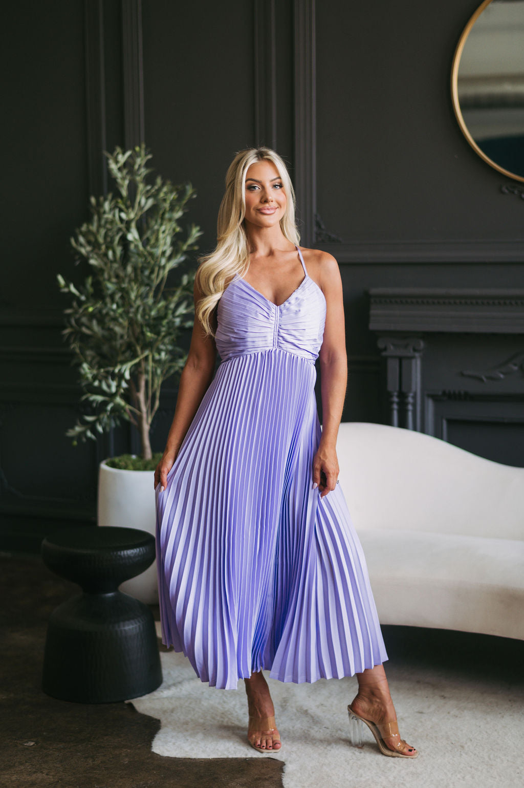 Jenessa Pleated Midi Dress Lilac
