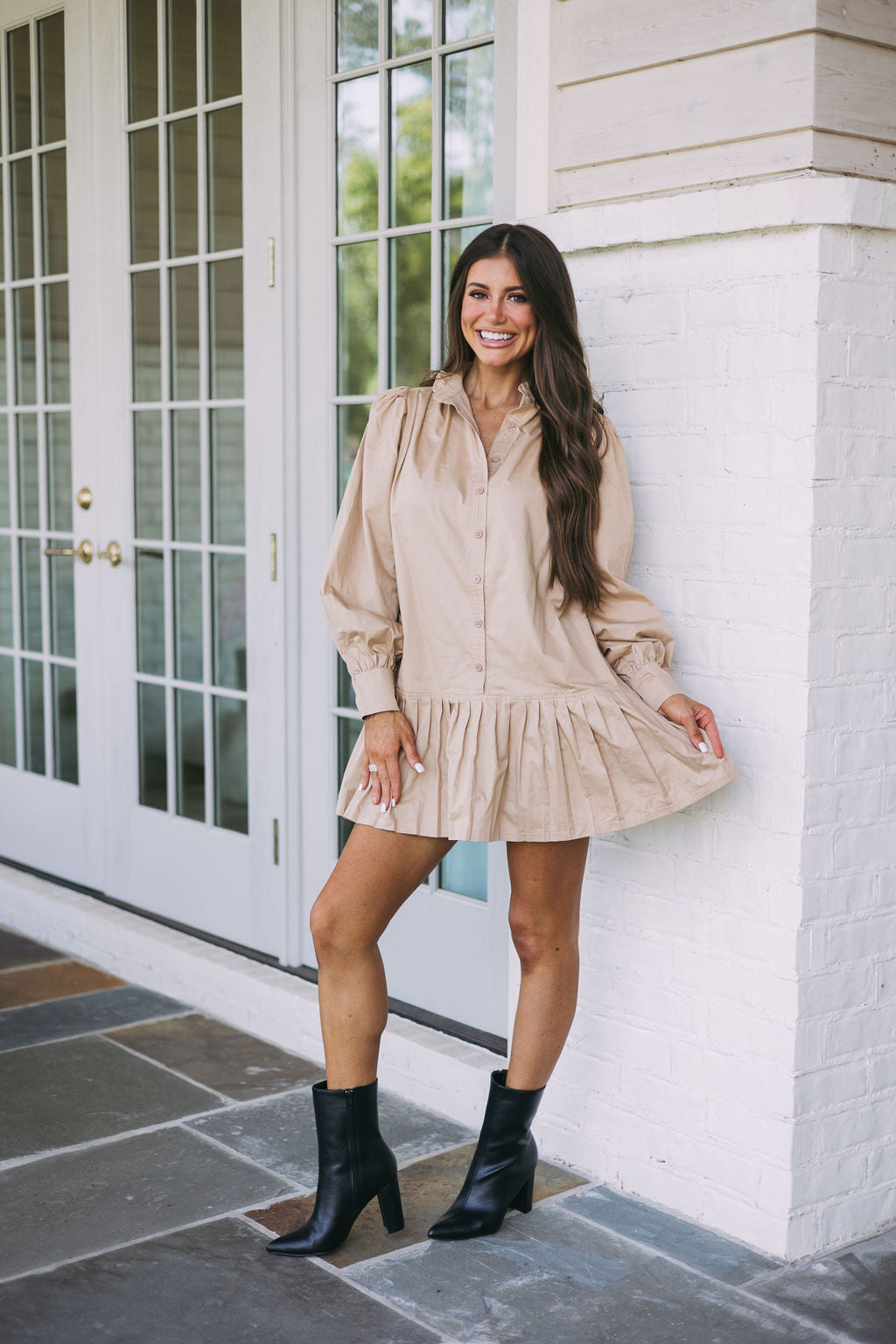 Pleated Hem Shirt Dress