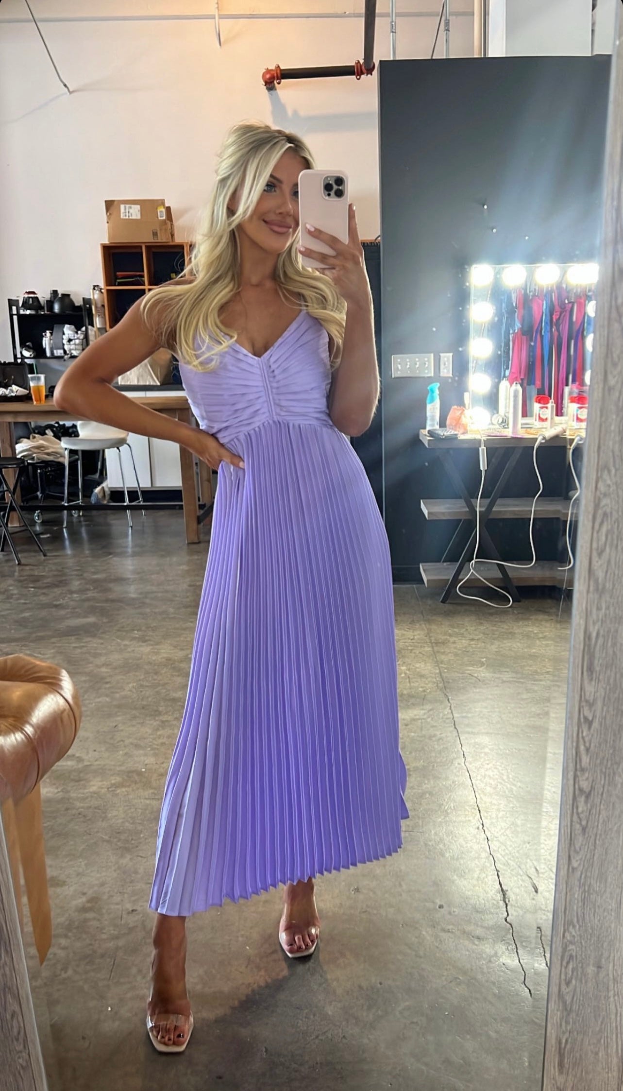Jenessa Pleated Midi Dress Lilac