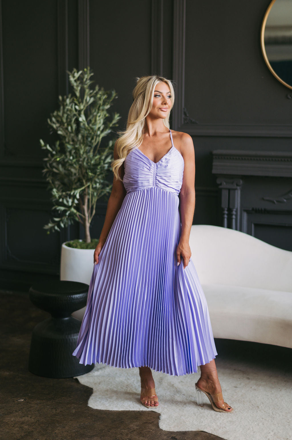 Jenessa Pleated Midi Dress Lilac