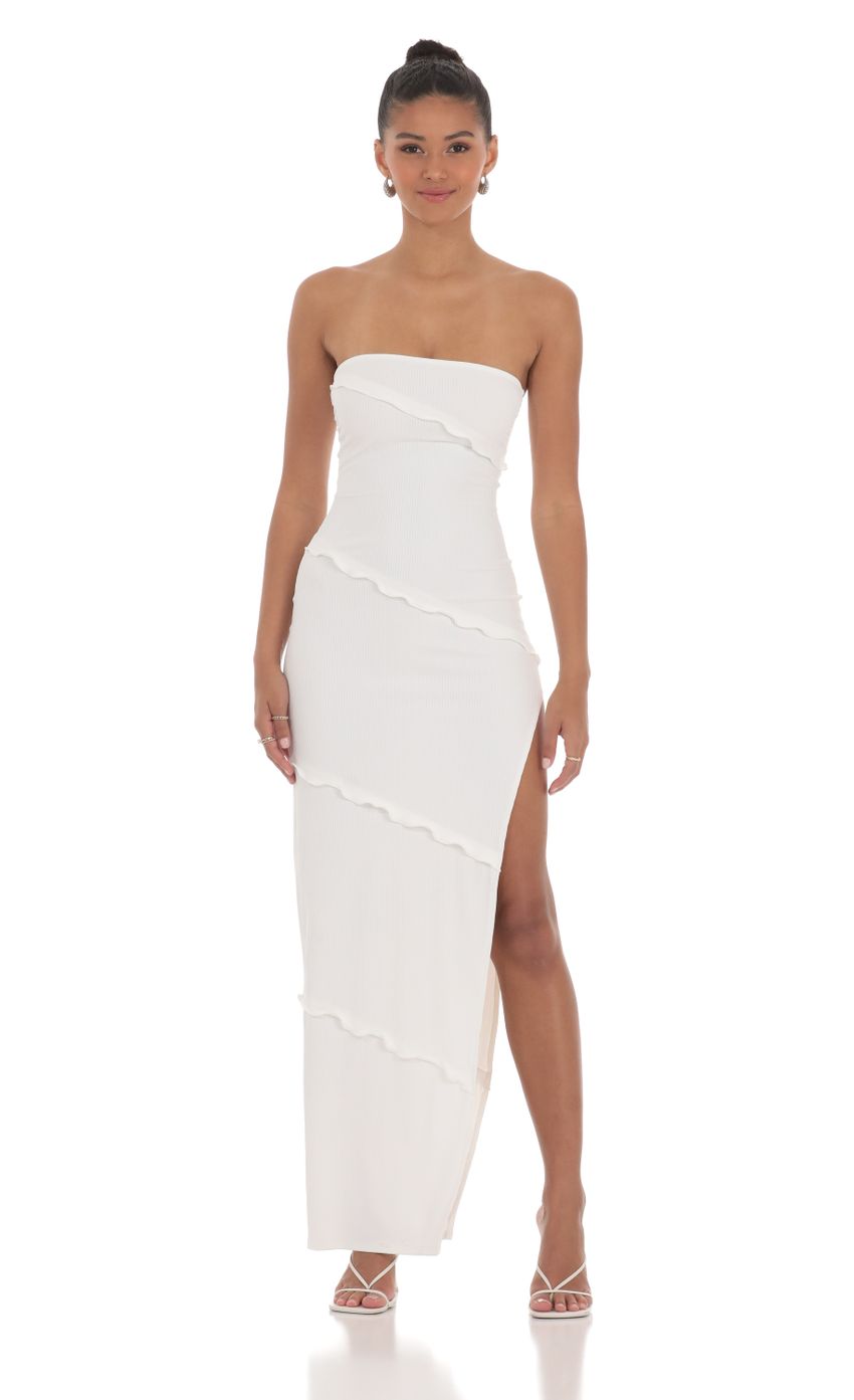 Ruffle Strapless Dress in White - luluinthesky