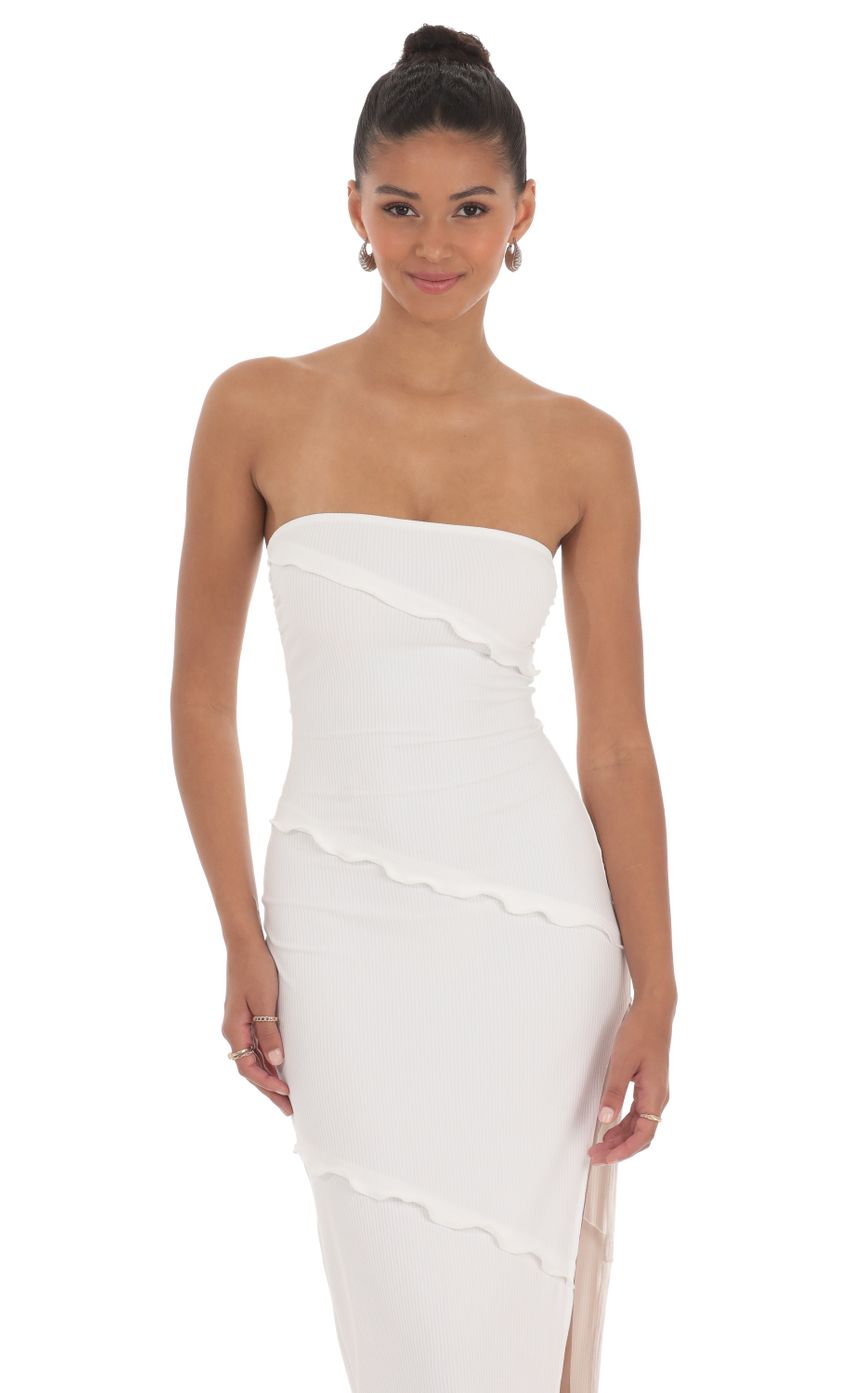 Ruffle Strapless Dress in White - luluinthesky
