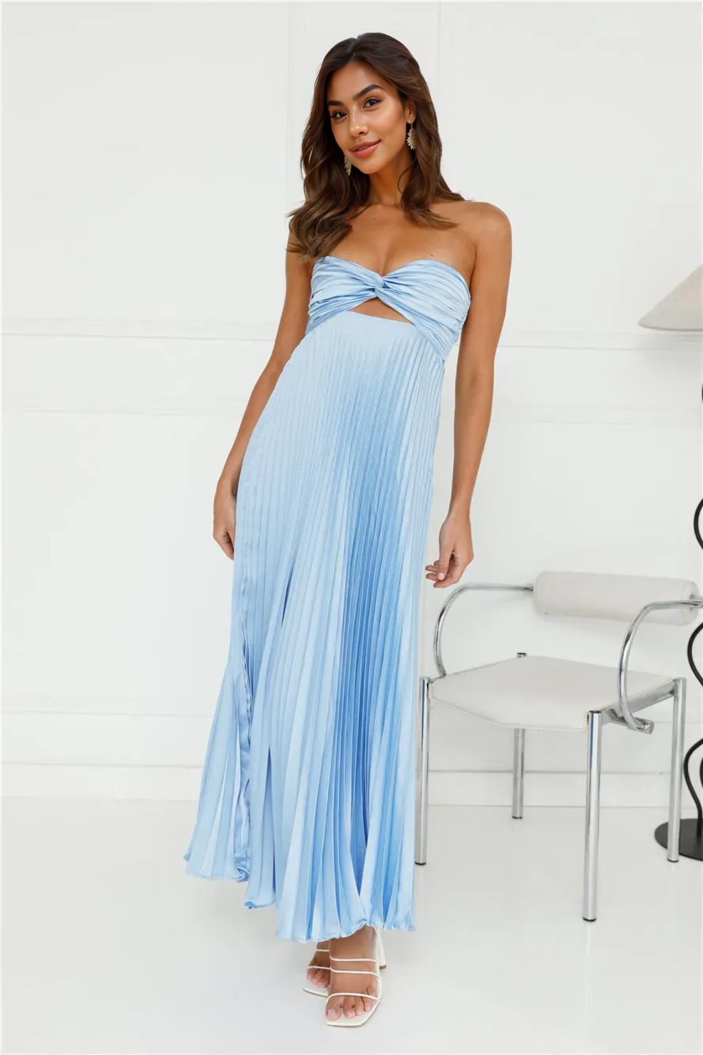 Clouds Of Love Strapless Pleated Maxi Dress Blue - luluinthesky