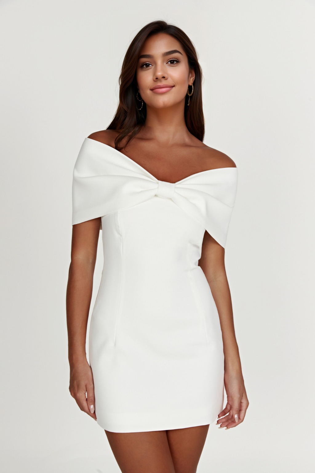 Gwyneth Off Shoulder Bow Mini Dress White - luluinthesky