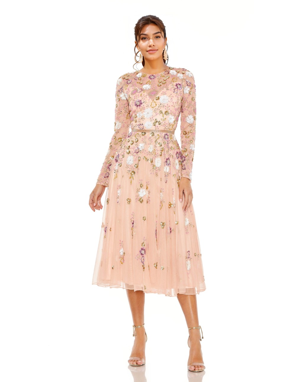 Mac Duggal 5716 Tea Length Long Sleeve Formal Dress - luluinthesky