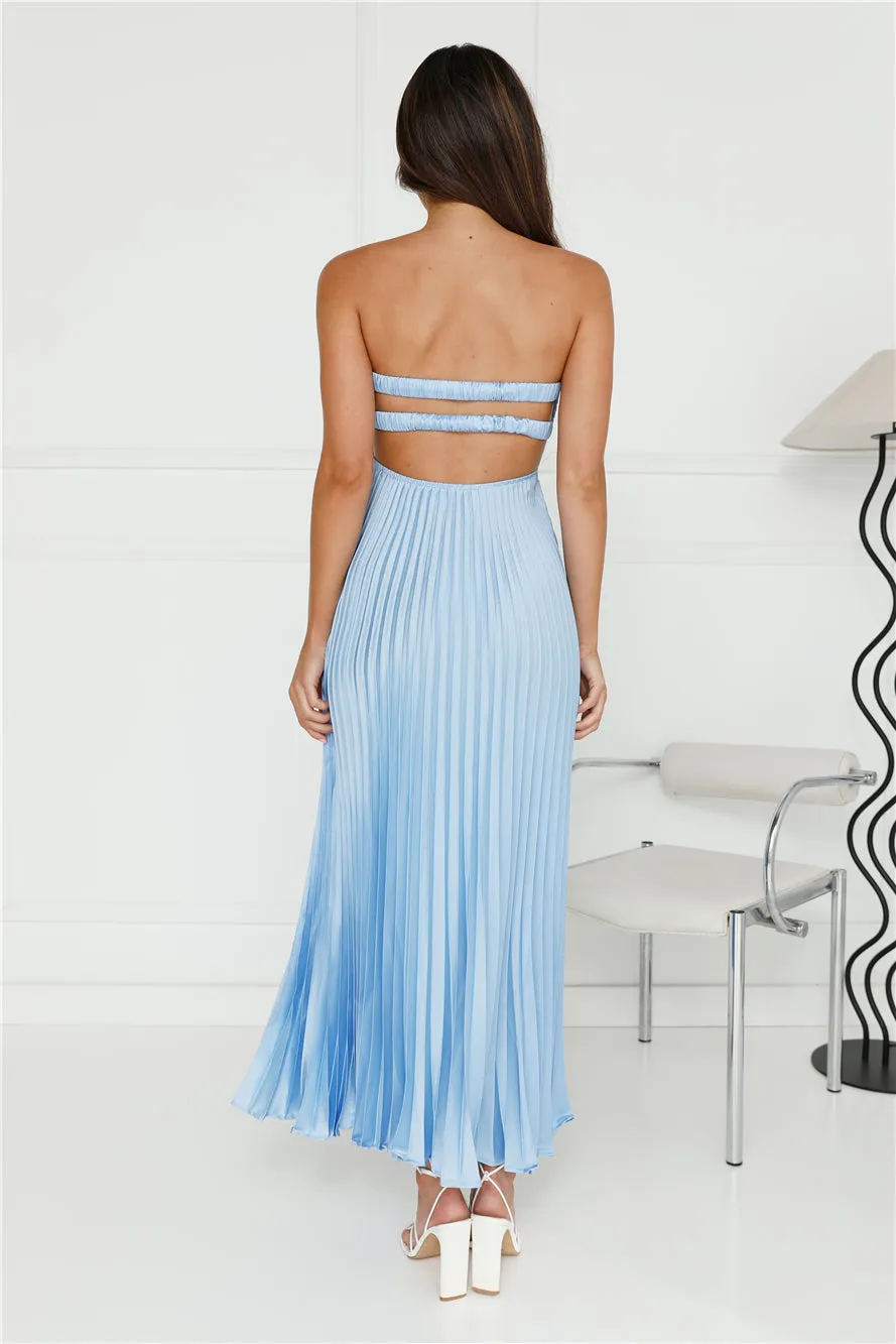 Clouds Of Love Strapless Pleated Maxi Dress Blue - luluinthesky