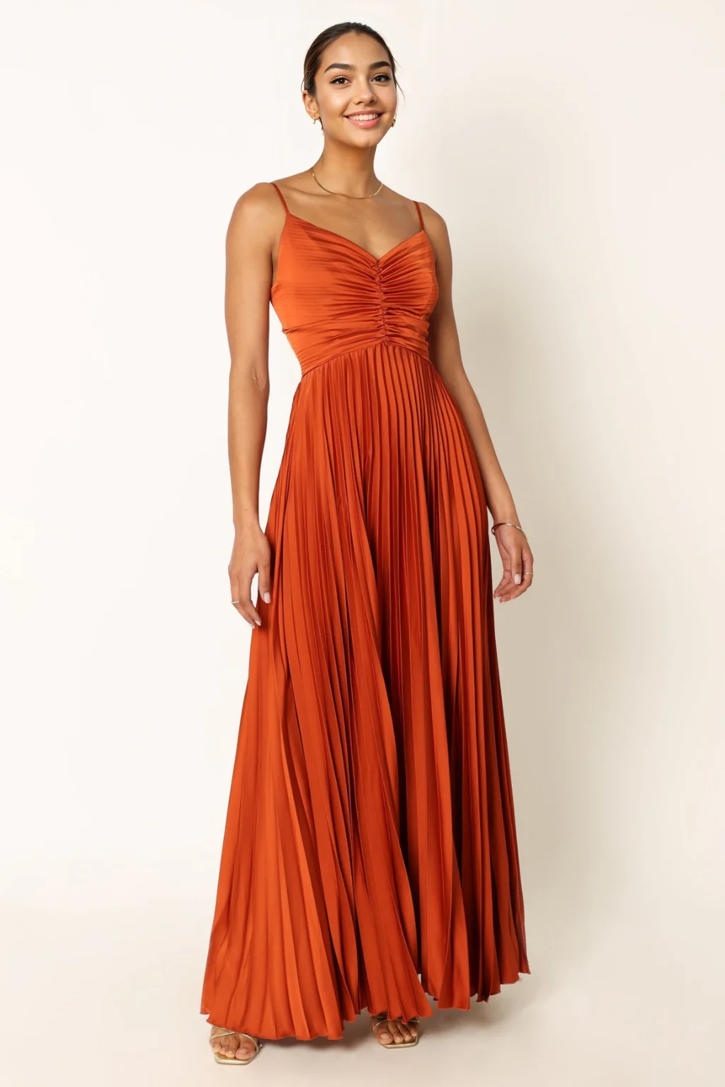 Naira Pleated Maxi Dress Sunset Orange - luluinthesky