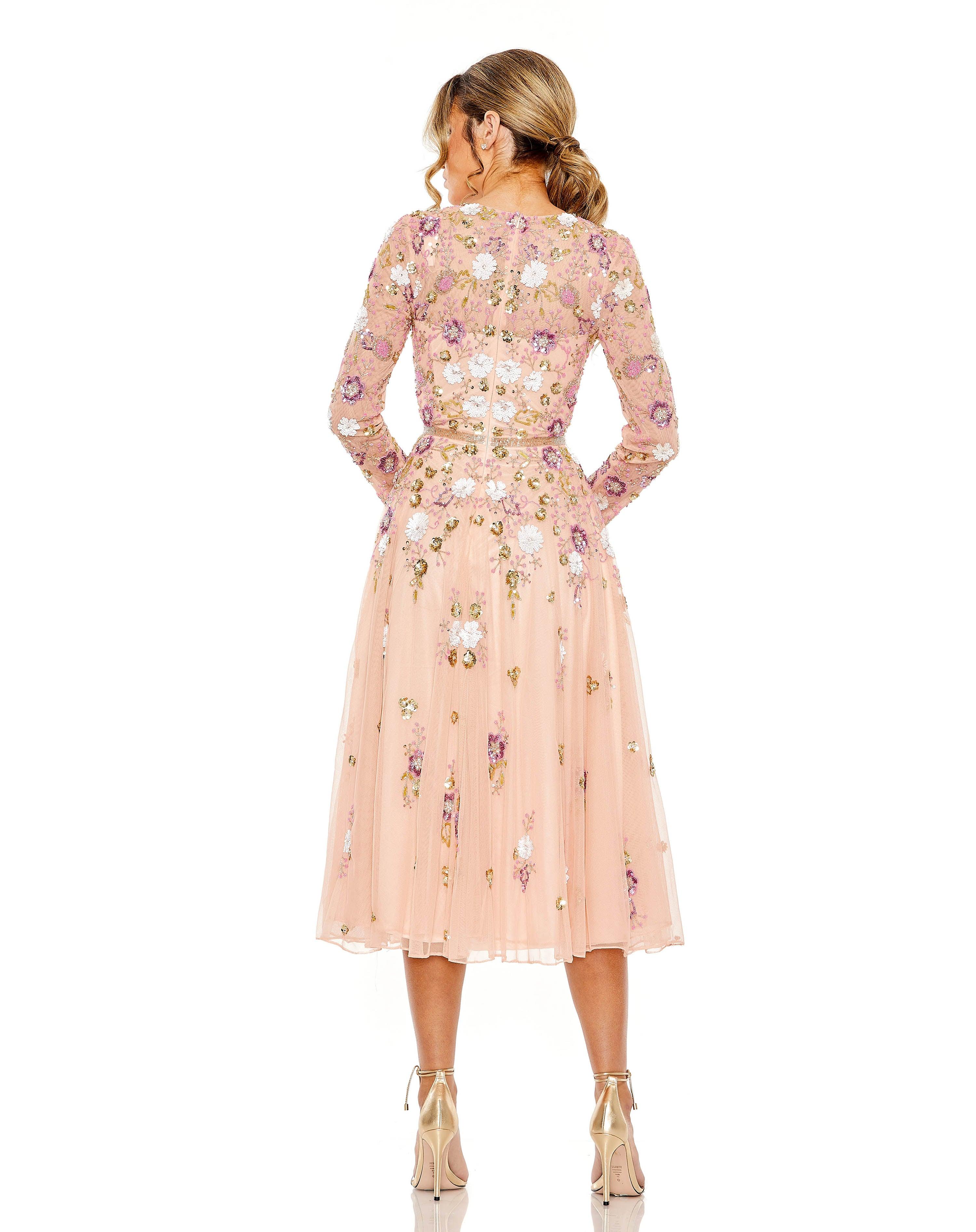 Mac Duggal 5716 Tea Length Long Sleeve Formal Dress - luluinthesky