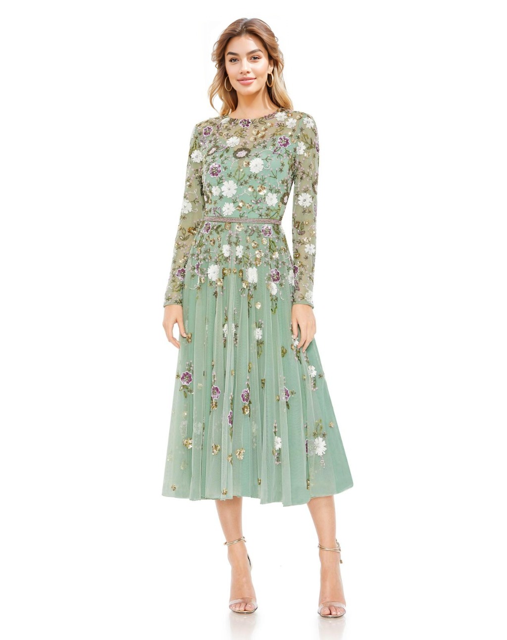 Mac Duggal 5716 Tea Length Long Sleeve Formal Dress - luluinthesky