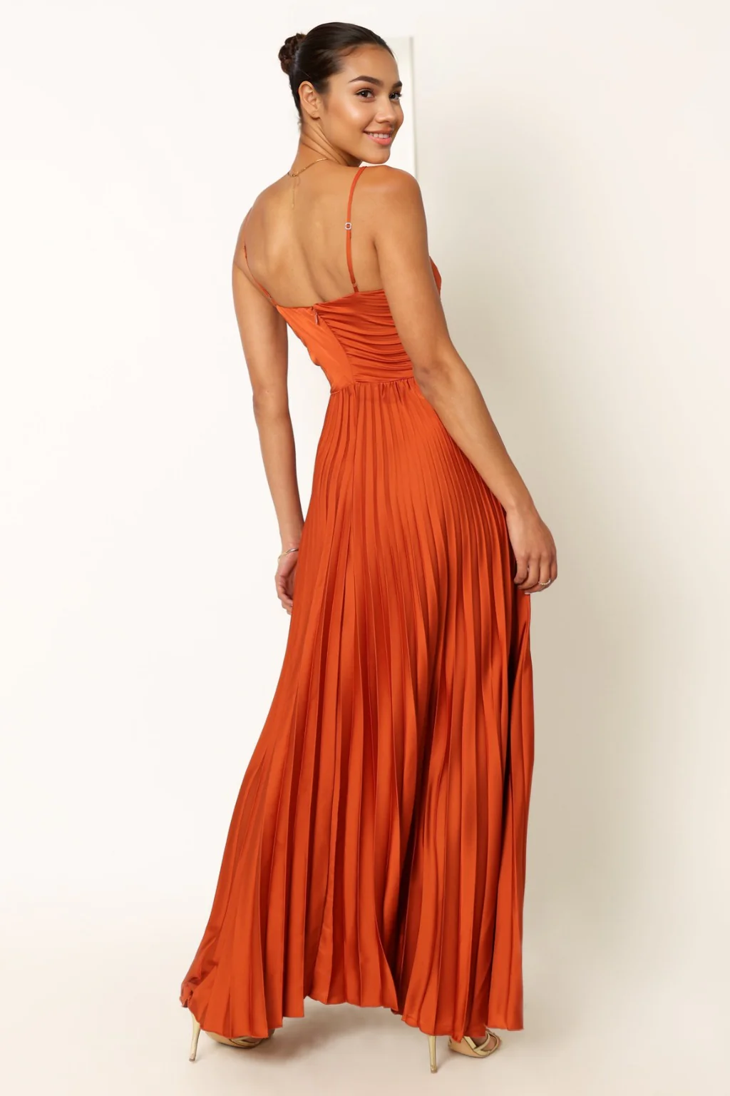 Naira Pleated Maxi Dress Sunset Orange - luluinthesky