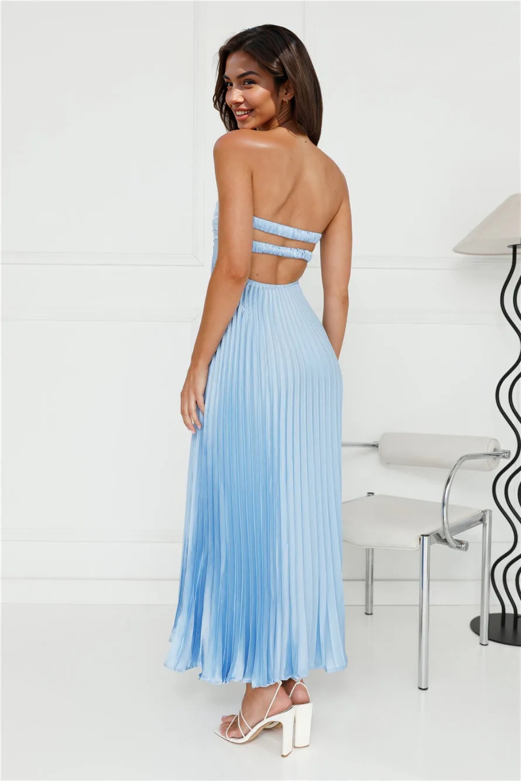 Clouds Of Love Strapless Pleated Maxi Dress Blue - luluinthesky
