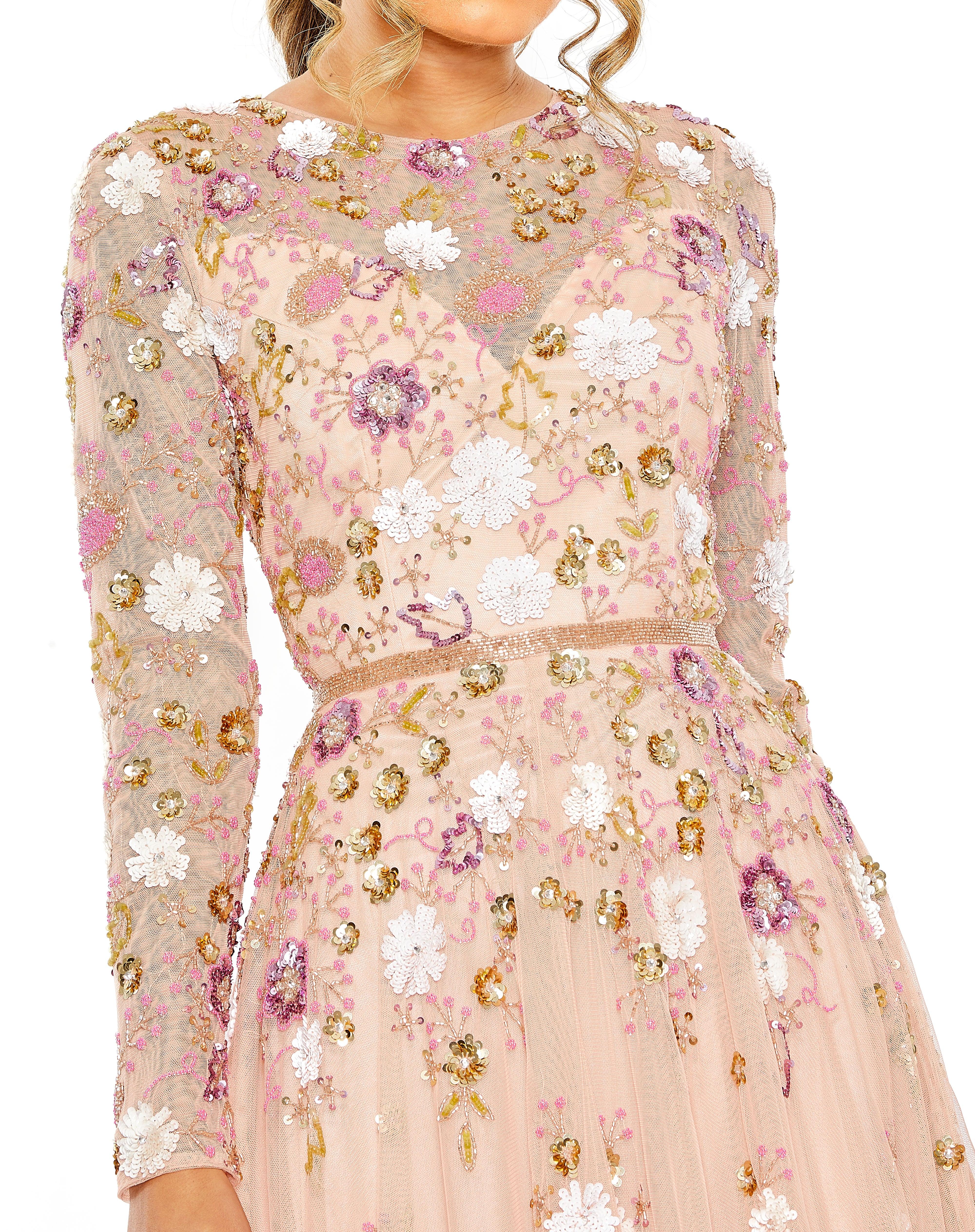Mac Duggal 5716 Tea Length Long Sleeve Formal Dress - luluinthesky