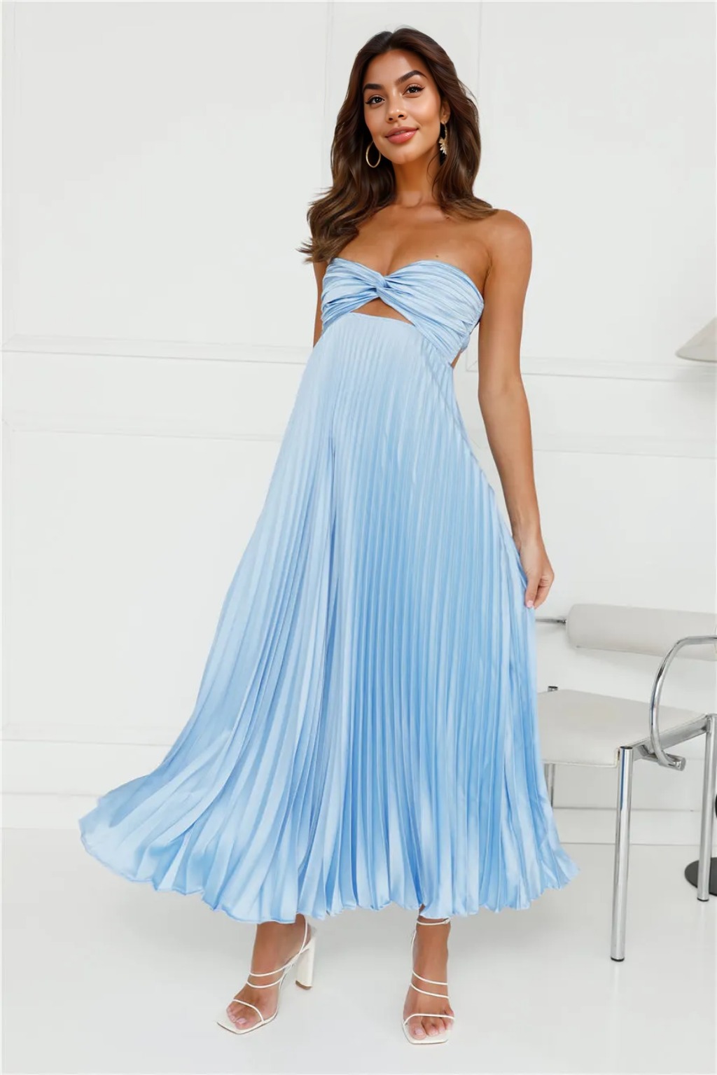 Clouds Of Love Strapless Pleated Maxi Dress Blue - luluinthesky