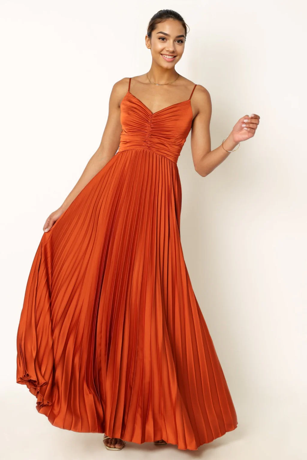 Naira Pleated Maxi Dress Sunset Orange - luluinthesky
