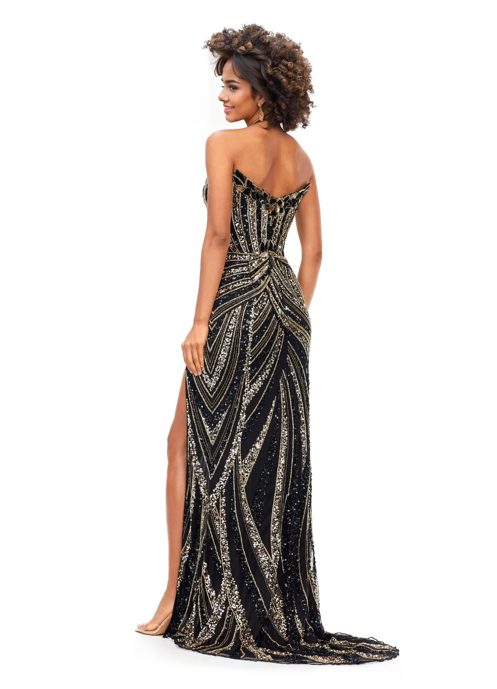 Long Fitted V Neck Slit Beaded Sequin Prom Dress Pageant Gown - luluinthesky