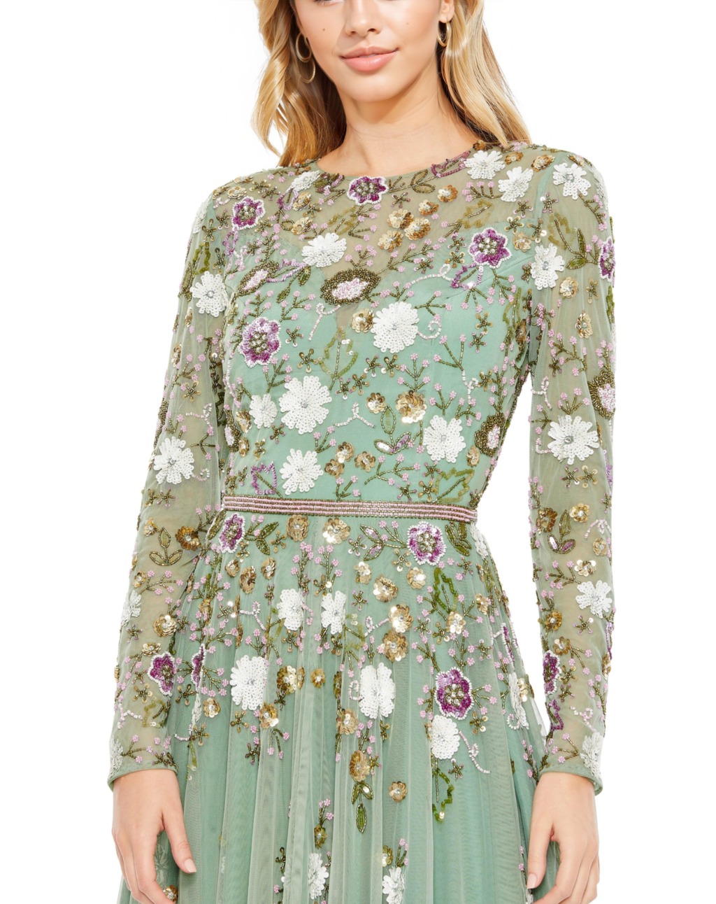 Mac Duggal 5716 Tea Length Long Sleeve Formal Dress - luluinthesky