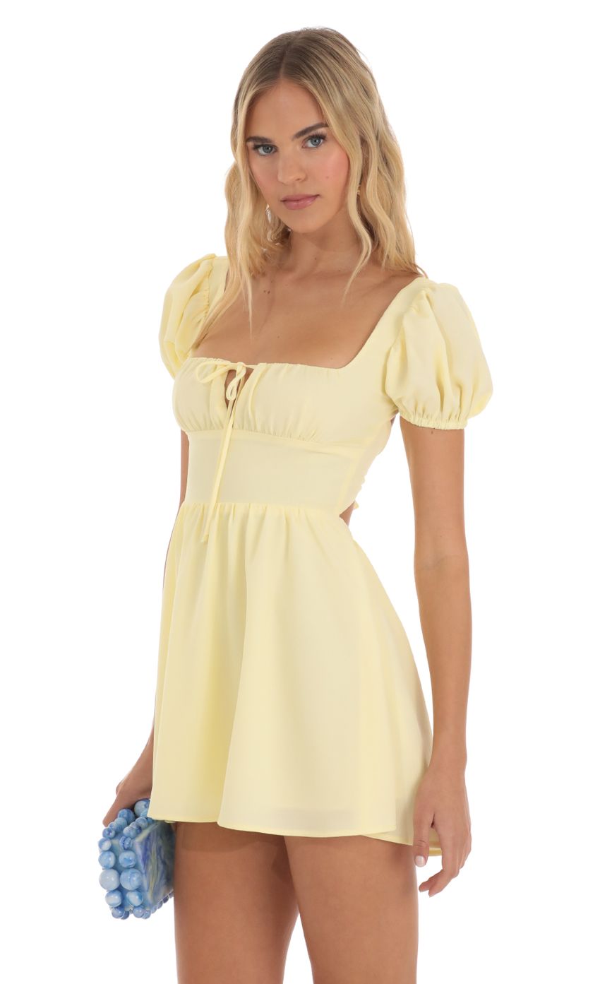 Puff Sleeve Mini Dress in Yellow - luluinthesky