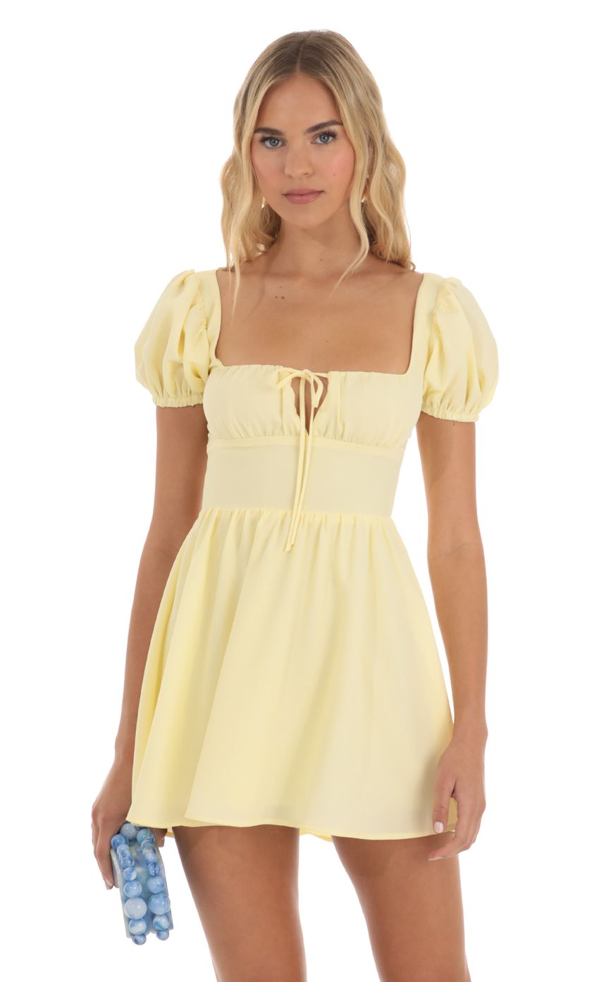 Puff Sleeve Mini Dress in Yellow - luluinthesky