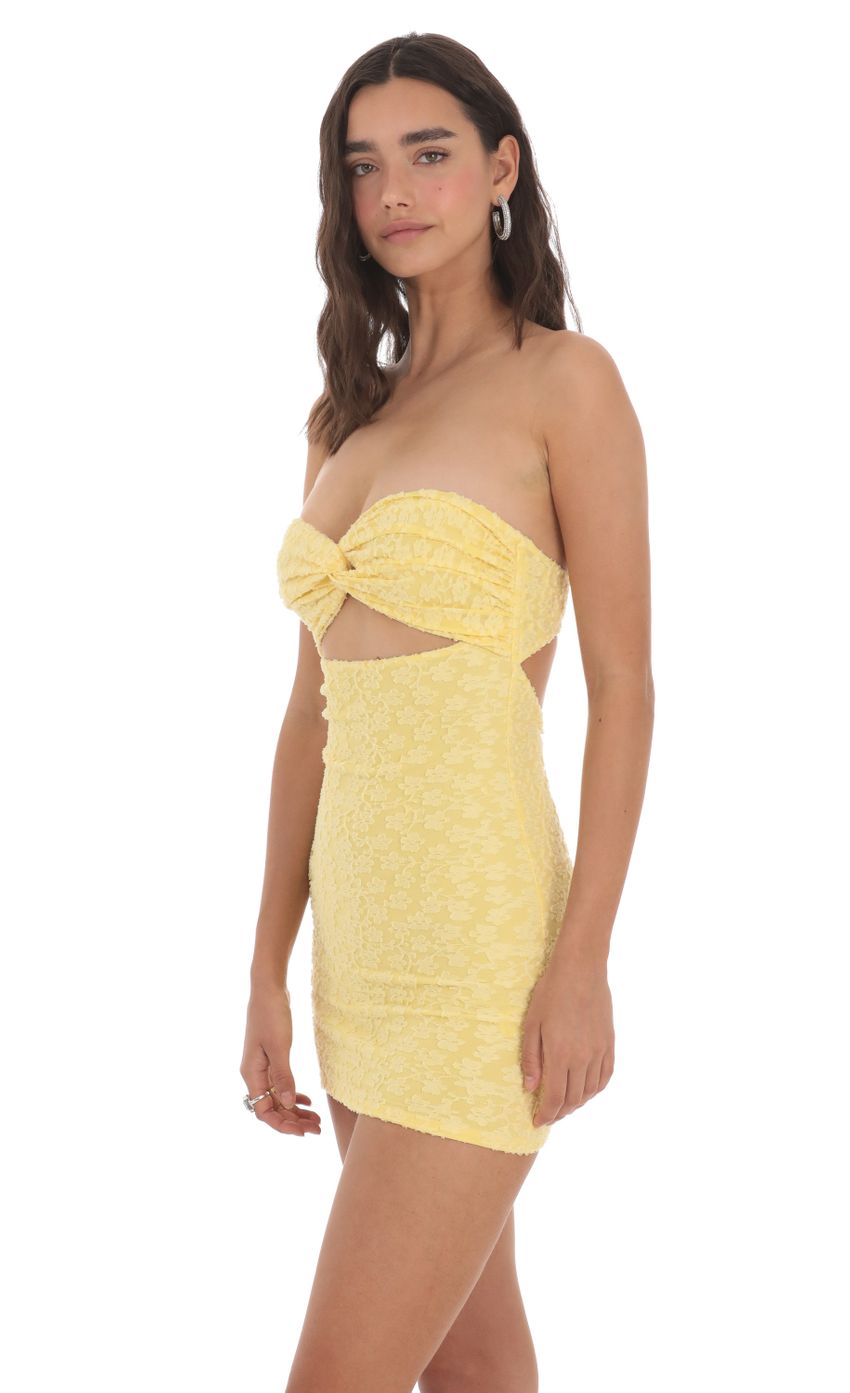 Textured Floral Cutout Dress in Yellow - luluinthesky