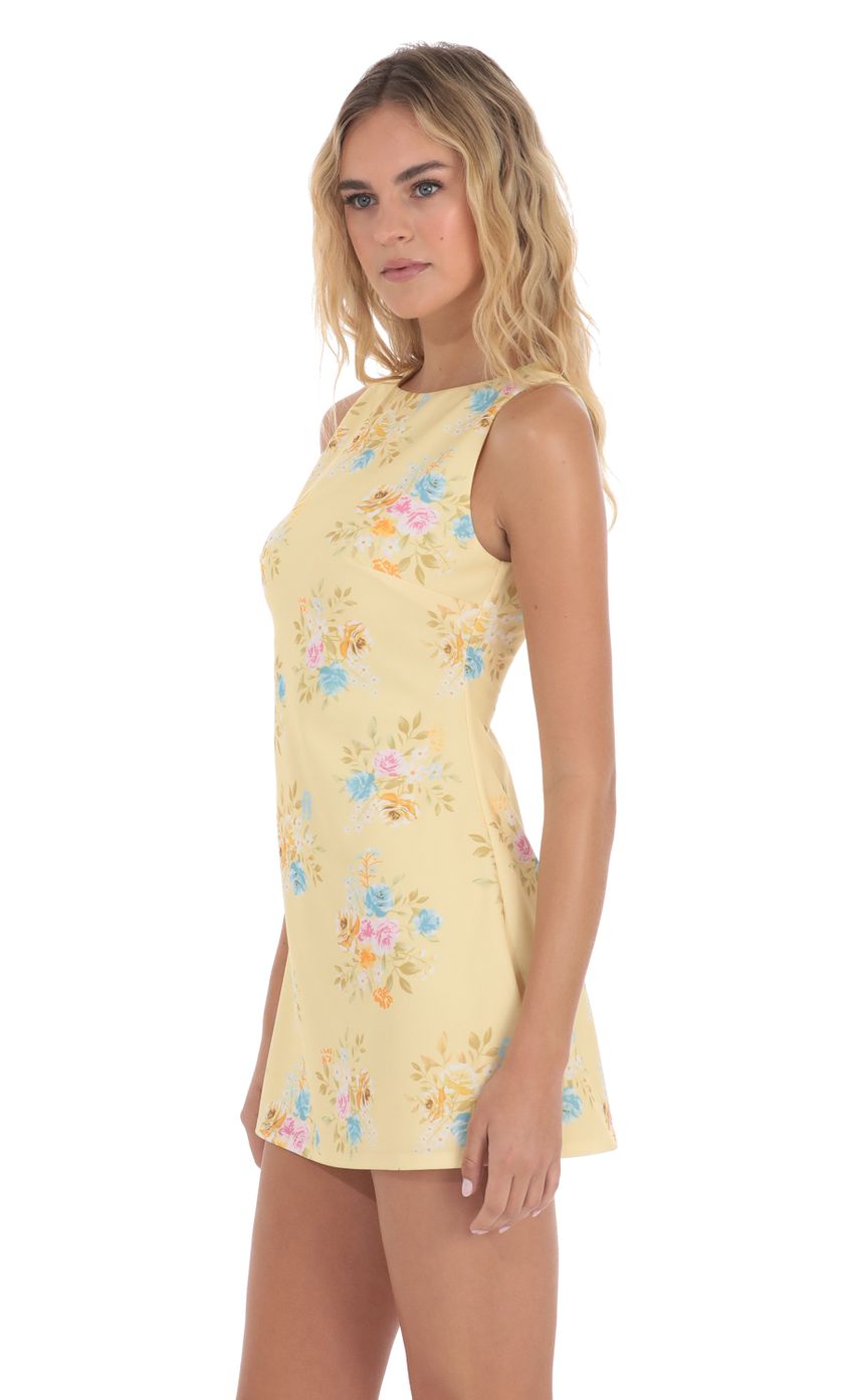 Floral High Neck Dress in Yellow - luluinthesky