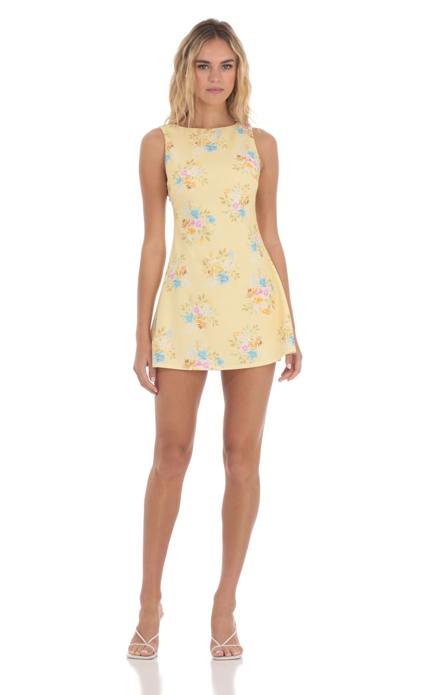 Floral High Neck Dress in Yellow - luluinthesky