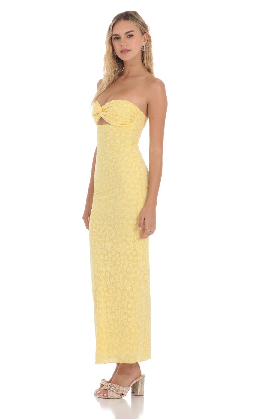Strapless Textured Floral Twist Maxi Dress in Yellow - luluinthesky