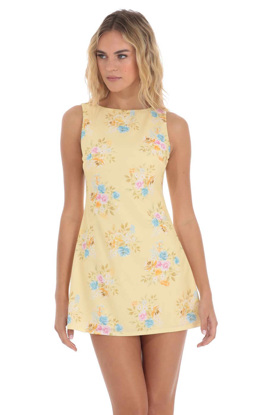 Floral High Neck Dress in Yellow - luluinthesky