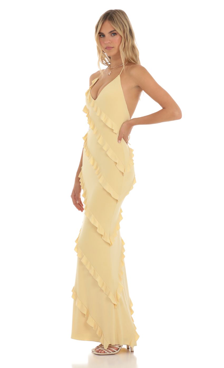Ruffle Halter Maxi Dress in Yellow - luluinthesky