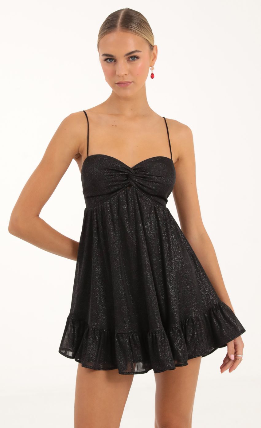Twist Front Baby Doll in Black Shimmer - luluinthesky