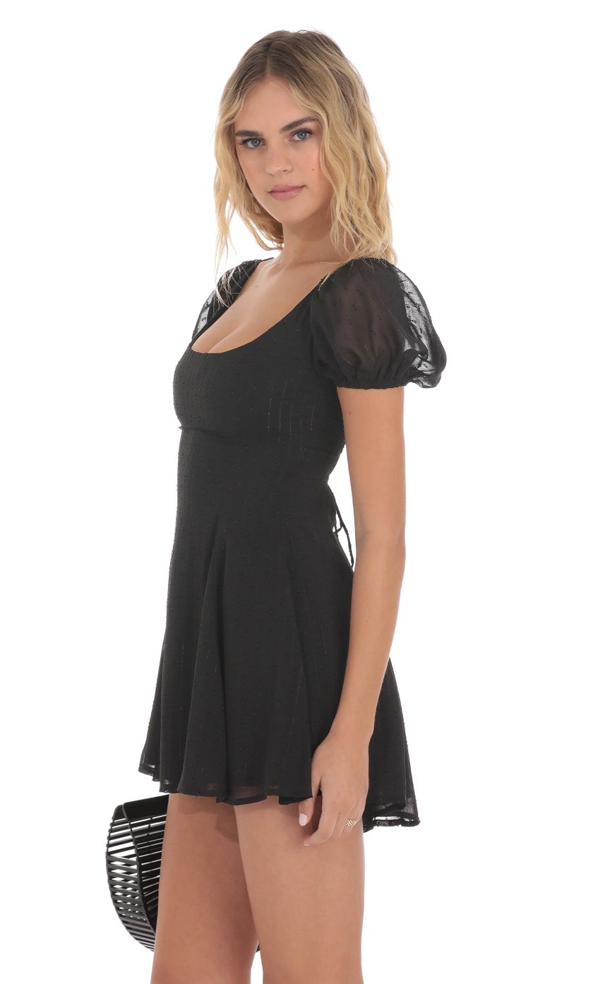 Dotted Shimmer Puff Sleeve Dress in Black - luluinthesky