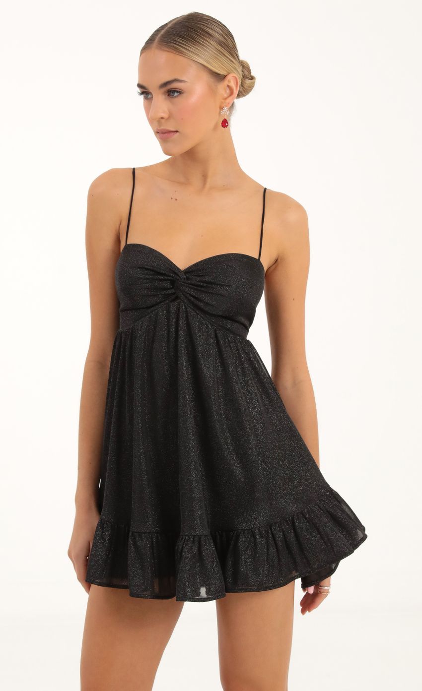 Twist Front Baby Doll in Black Shimmer - luluinthesky