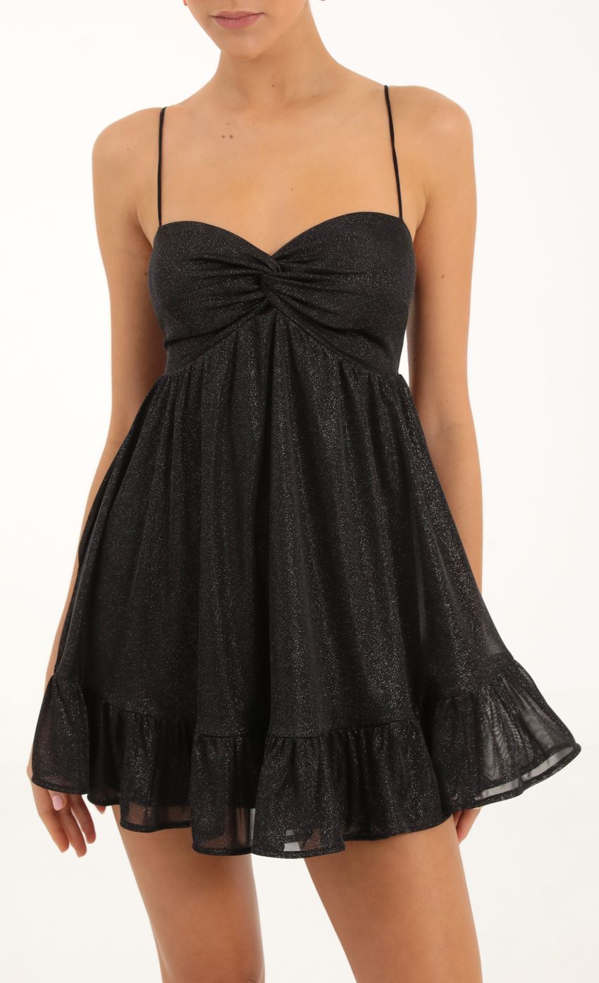Twist Front Baby Doll in Black Shimmer - luluinthesky