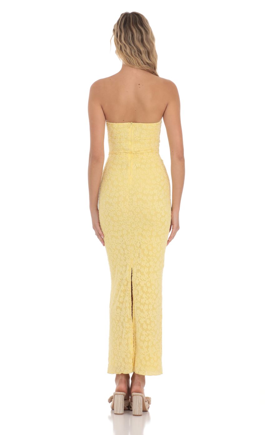 Strapless Textured Floral Twist Maxi Dress in Yellow - luluinthesky