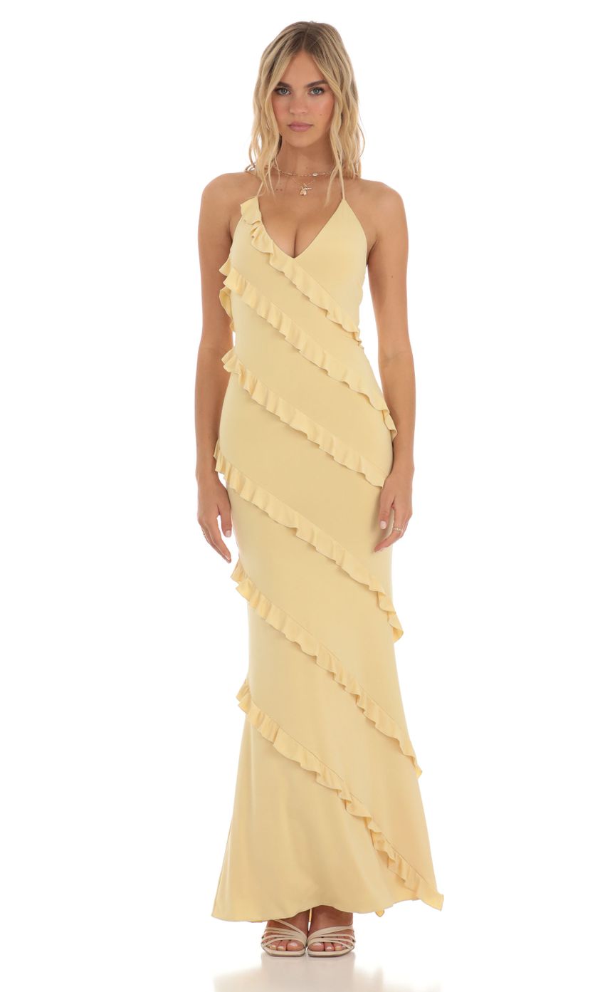 Ruffle Halter Maxi Dress in Yellow - luluinthesky