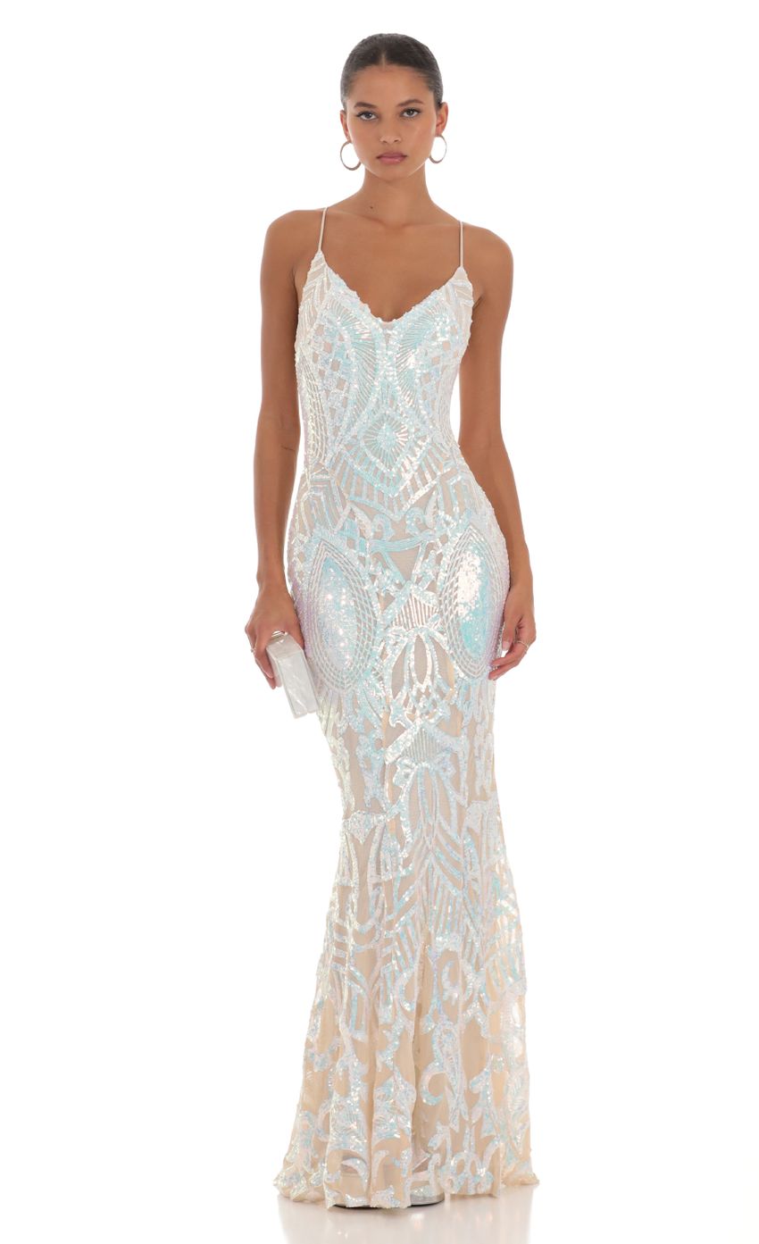 Lyssa Iridescent Sequin Mermaid Dress in Cream - luluinthesky