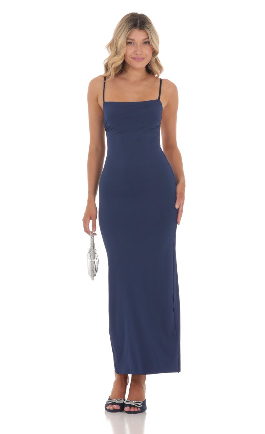 Open Back Bodycon Maxi Dress in Navy - luluinthesky