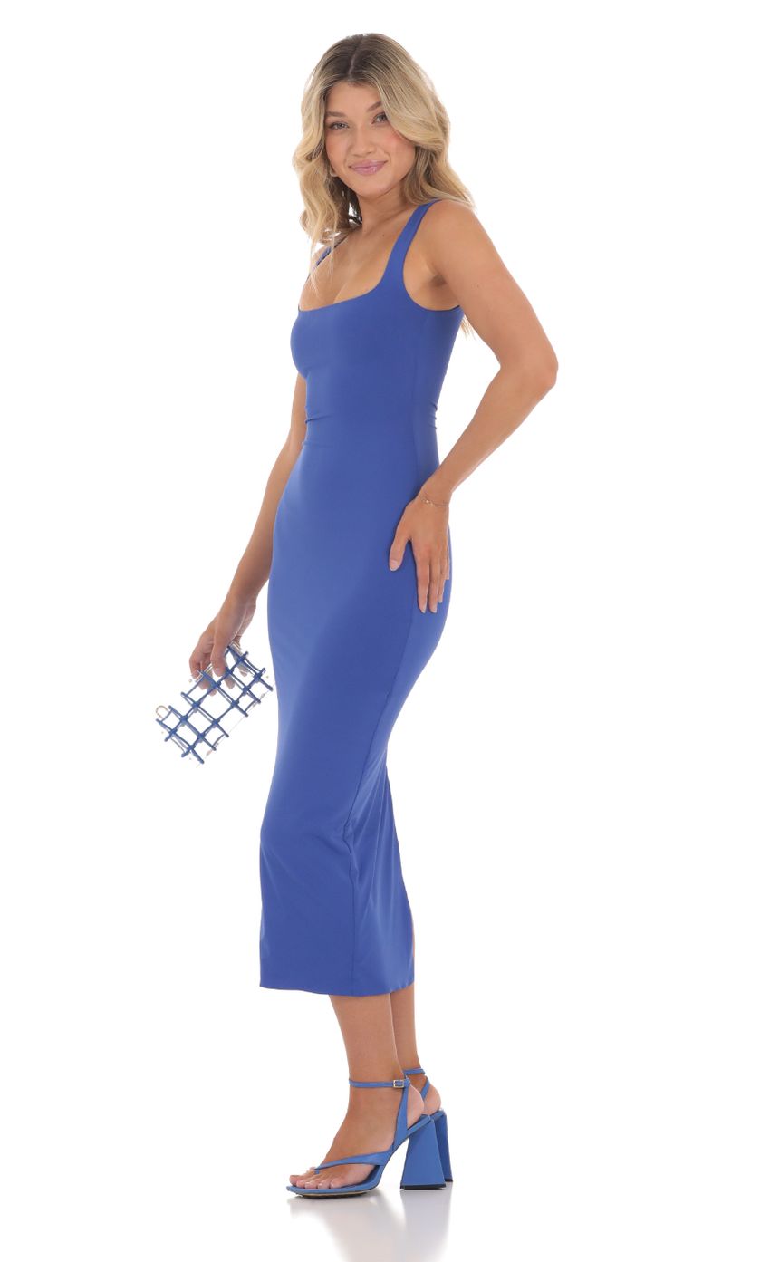 Square Neck Bodycon Midi Dress in Royal Blue - luluinthesky