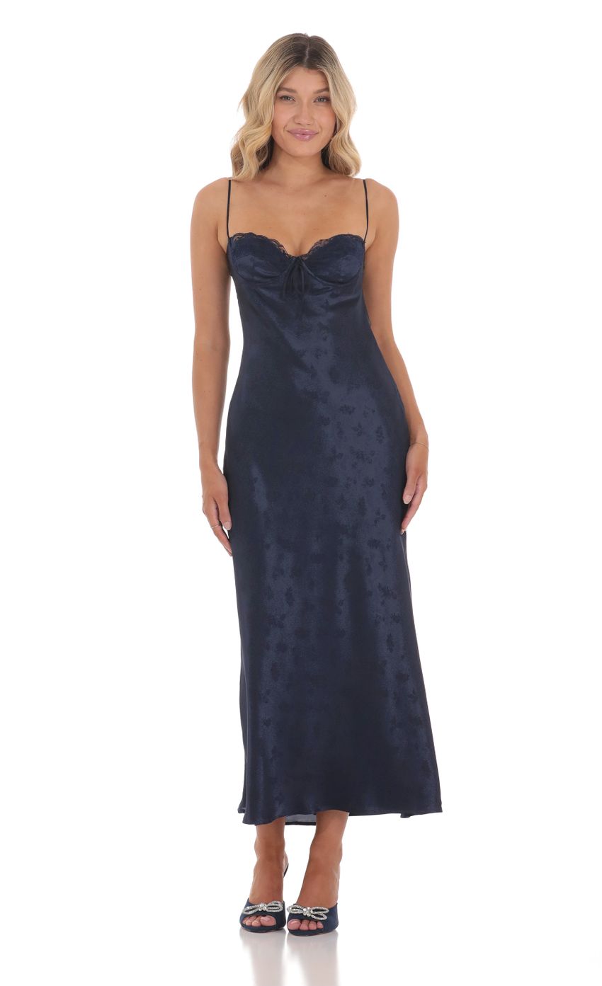 Satin Floral Maxi Dress in Navy - luluinthesky
