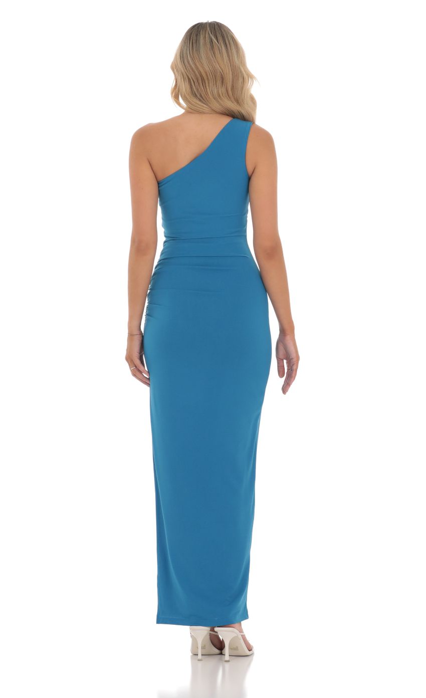 One Shoulder Ruched Maxi Dress in Marine Blue - luluinthesky