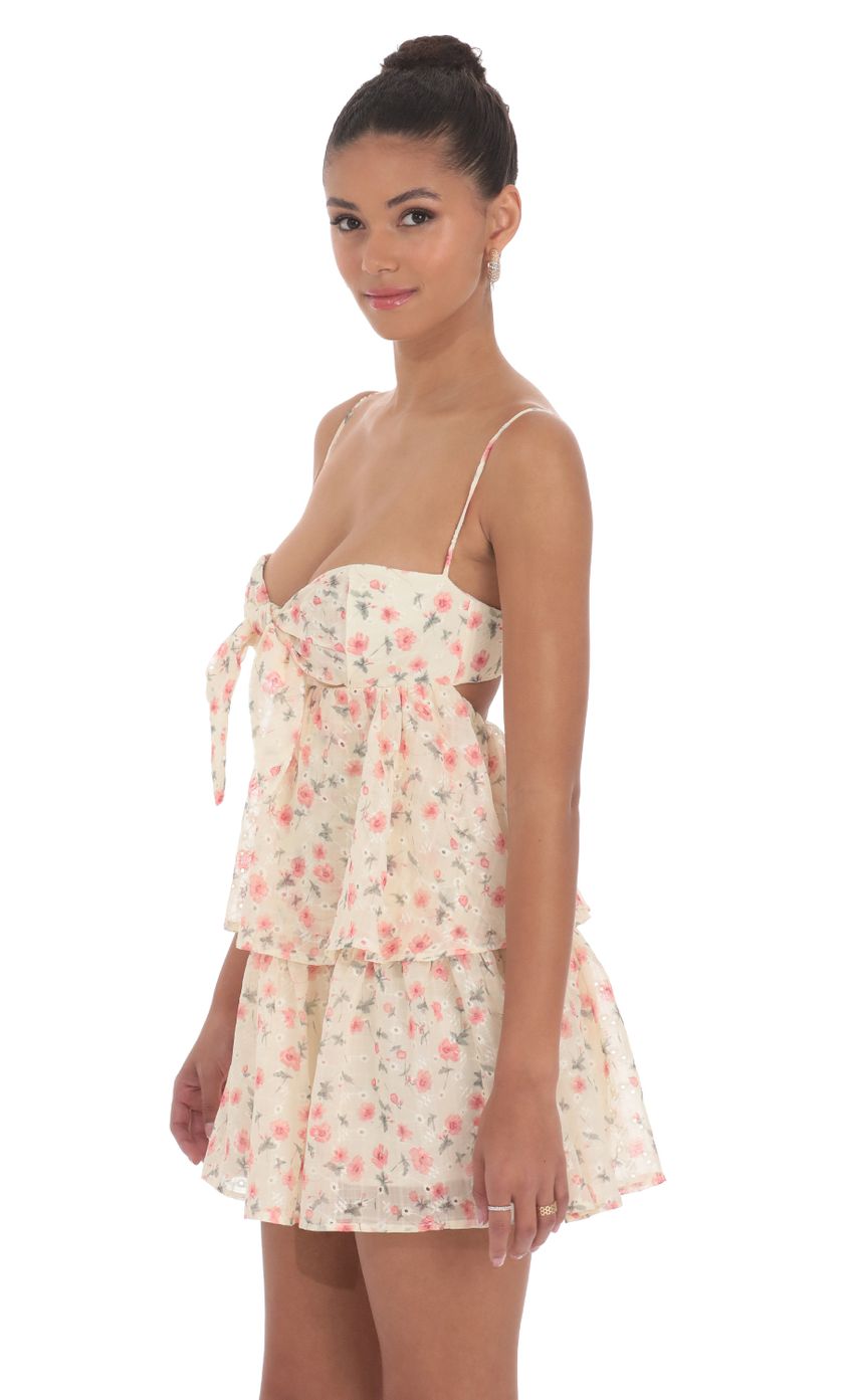 Floral Ruffle Babydoll Dress in Cream - luluinthesky