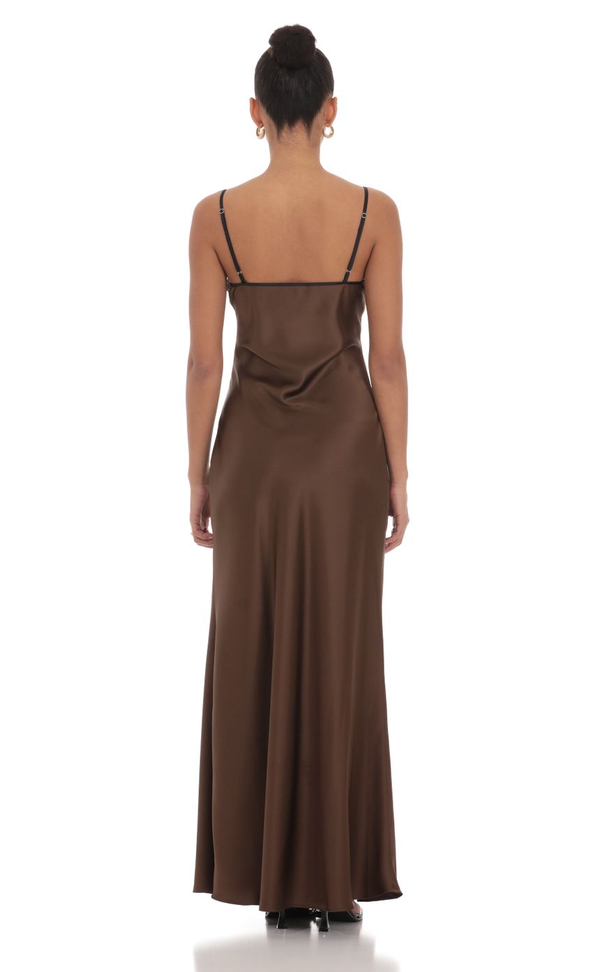 Satin Shift Maxi Dress in Brown - luluinthesky